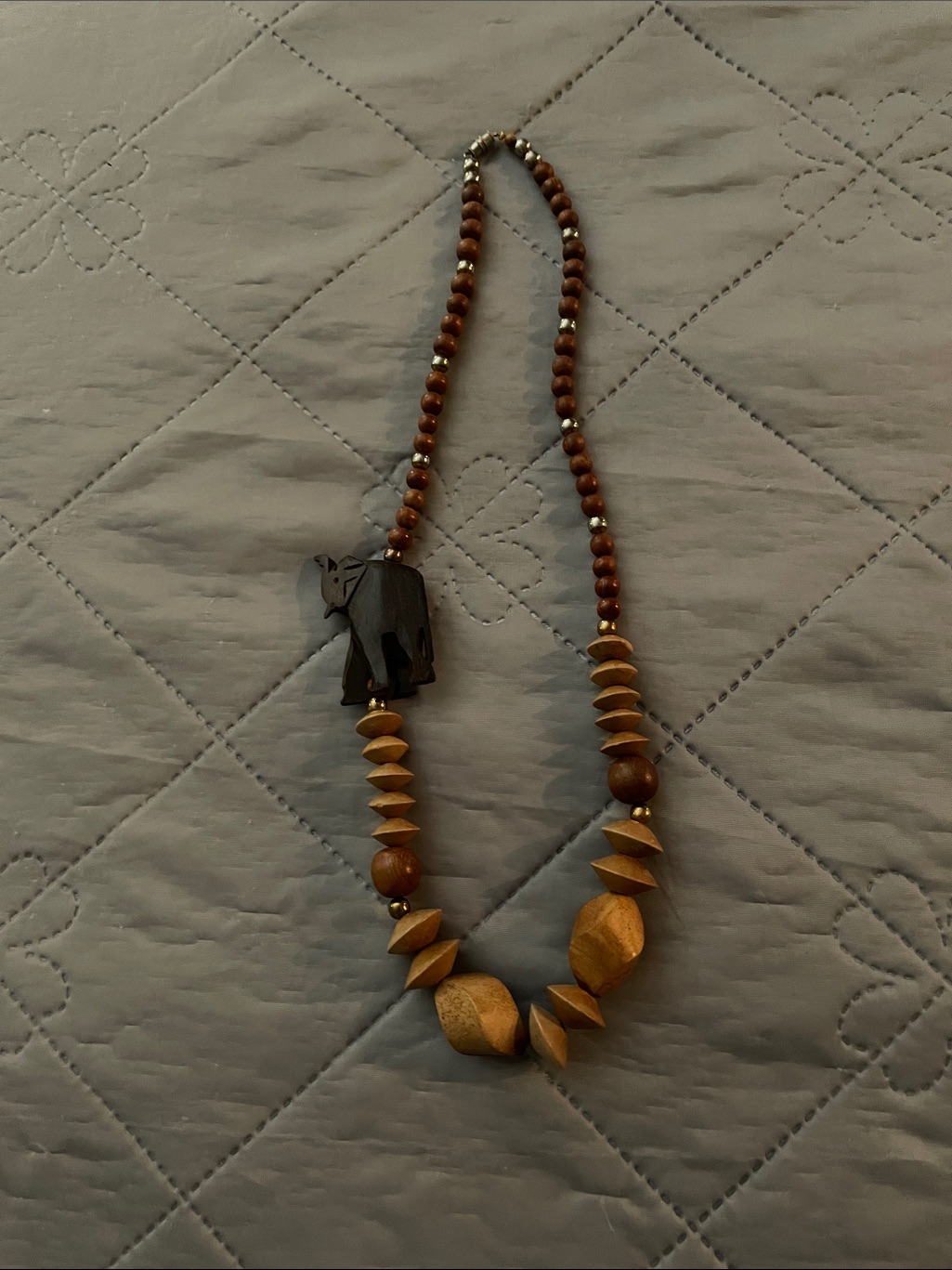 Wooden Elephant Bead Bohemian Necklace In Brown